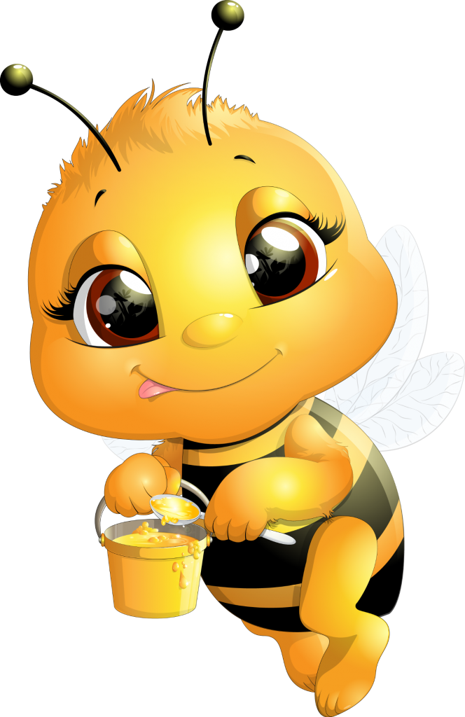 Cute Bee holding a pot of honey licking his lips