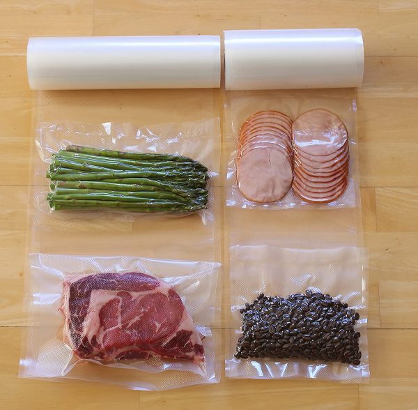 vacuum seal bags with food in them