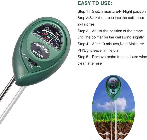 instructions for Soil Tester 3-in-1 Plant Moisture Meter Light and PH Tester for Home, Garden