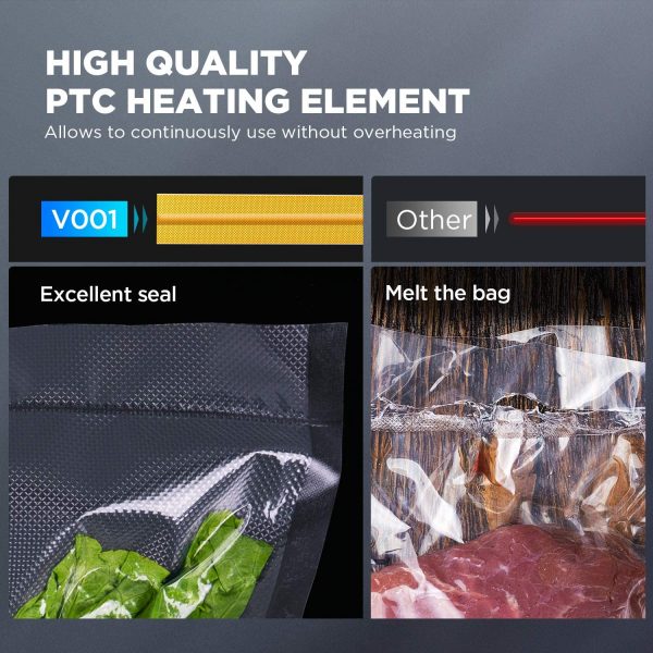 Heating element on vacuum sealer